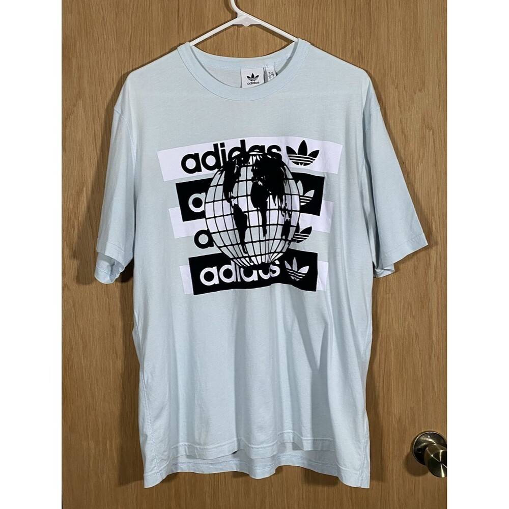 Adidas Puffed Graphics World T-Shirt Thick Cotton Crew Neck Men's Sz Lg
